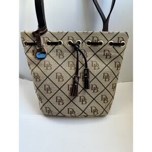 NWOT DOONEY & BOURKE Signature Monogram Bucket Purse Handbag Beige Brown Tassels